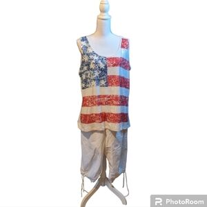 AMERICAN FLAG SEQUIN red white & blue festival tank 1X